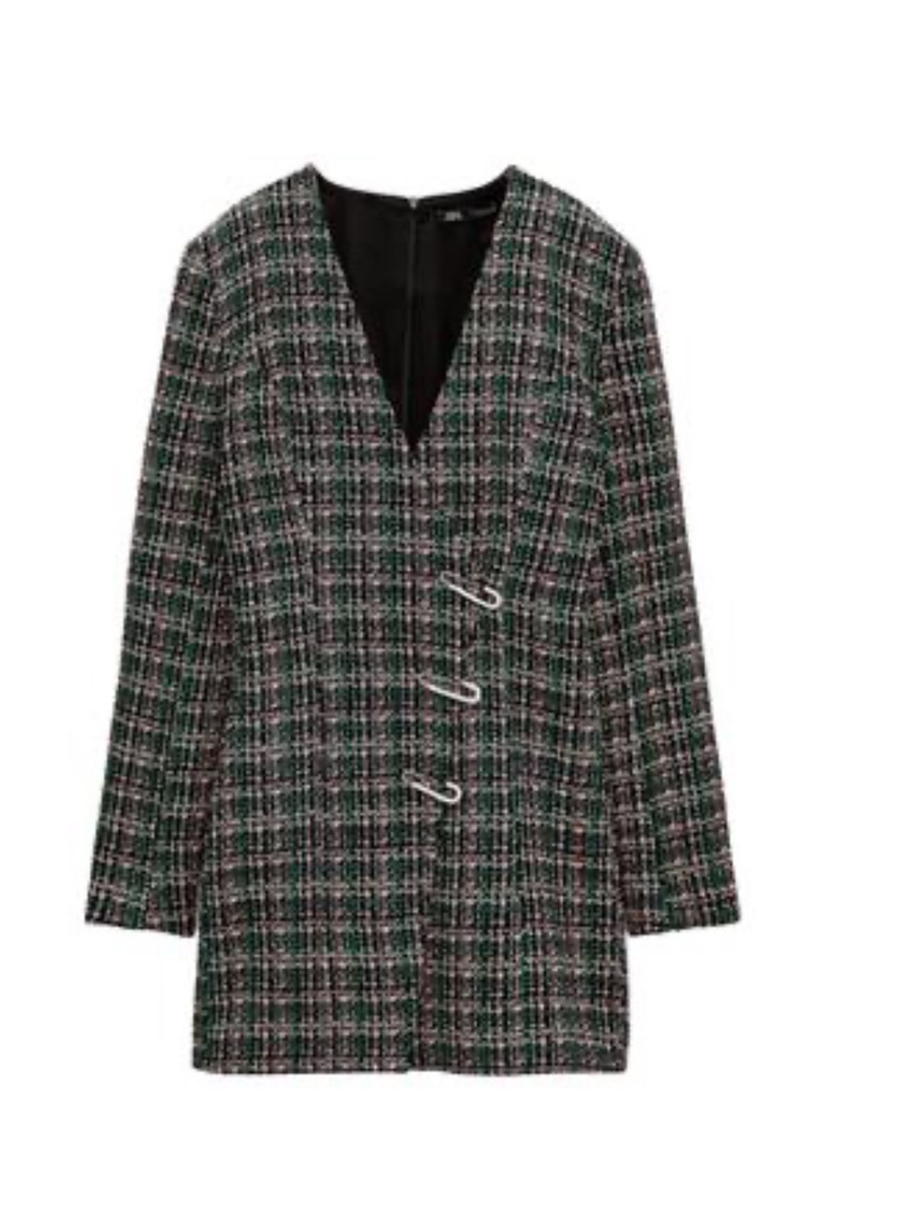 New Zara L large structured blazer tweed dress textured weave multicolor jeweled
